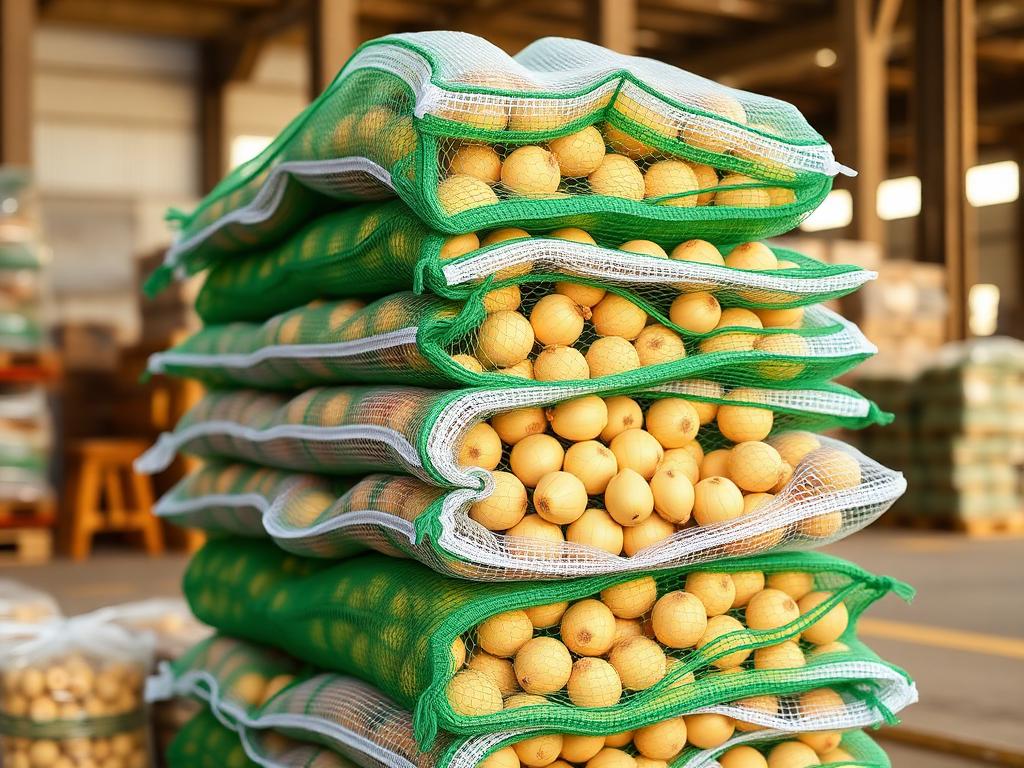Leno Bags — Breathable HDPE mesh bags for onion, potato, garlic, coconut & firewood.